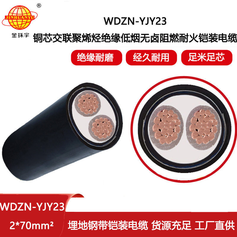 金環(huán)宇電纜 低煙無(wú)鹵電纜WDZN-YJY23-2X70平方 室外鎧裝耐火電纜