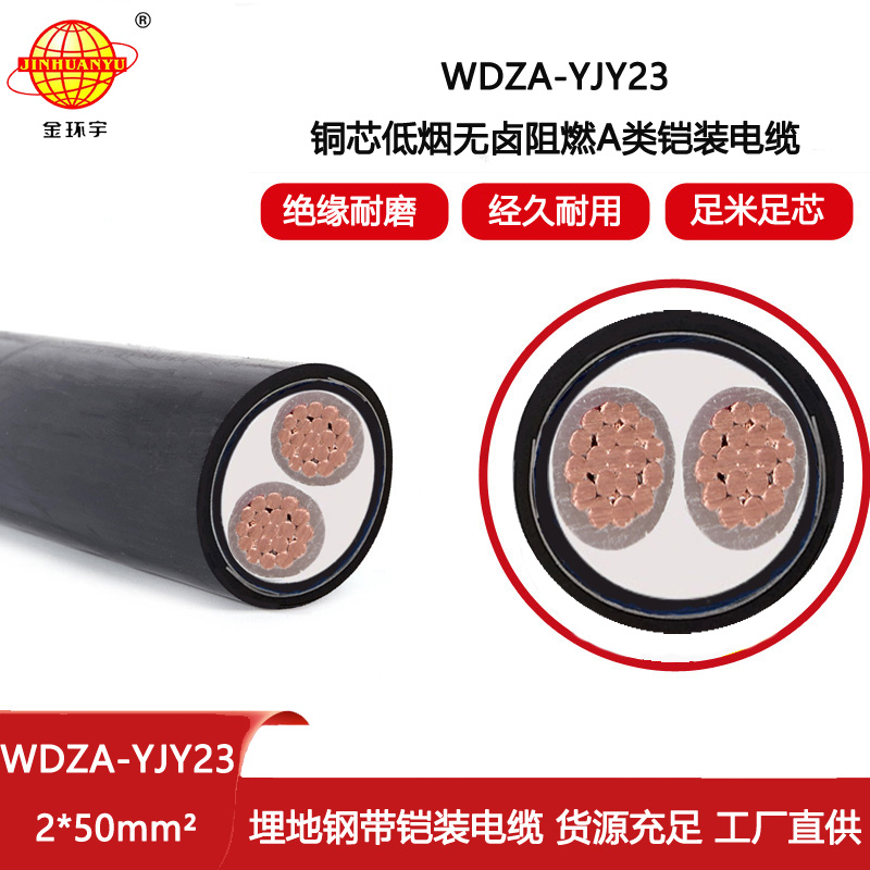金環宇電線電纜 WDZA-YJY23-2X50交聯聚乙烯絕緣阻燃聚烯烴護套無鹵電纜
