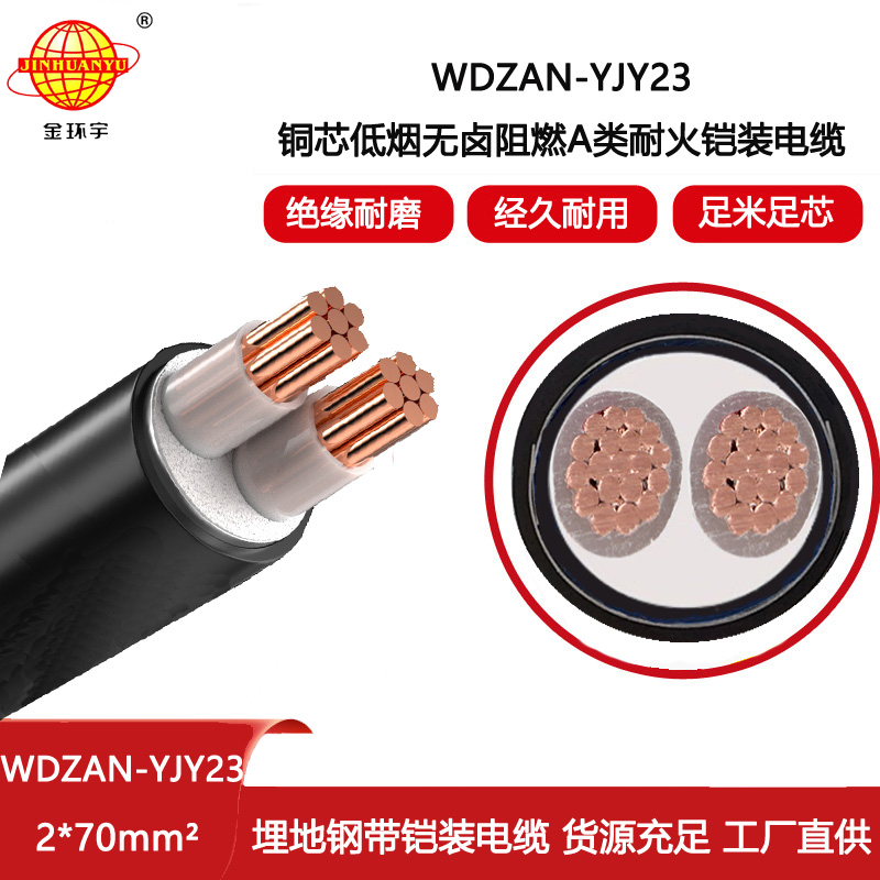 金環(huán)宇 深圳鎧裝電纜廠WDZAN-YJY23-2X70平方 阻燃耐火無鹵低煙電纜
