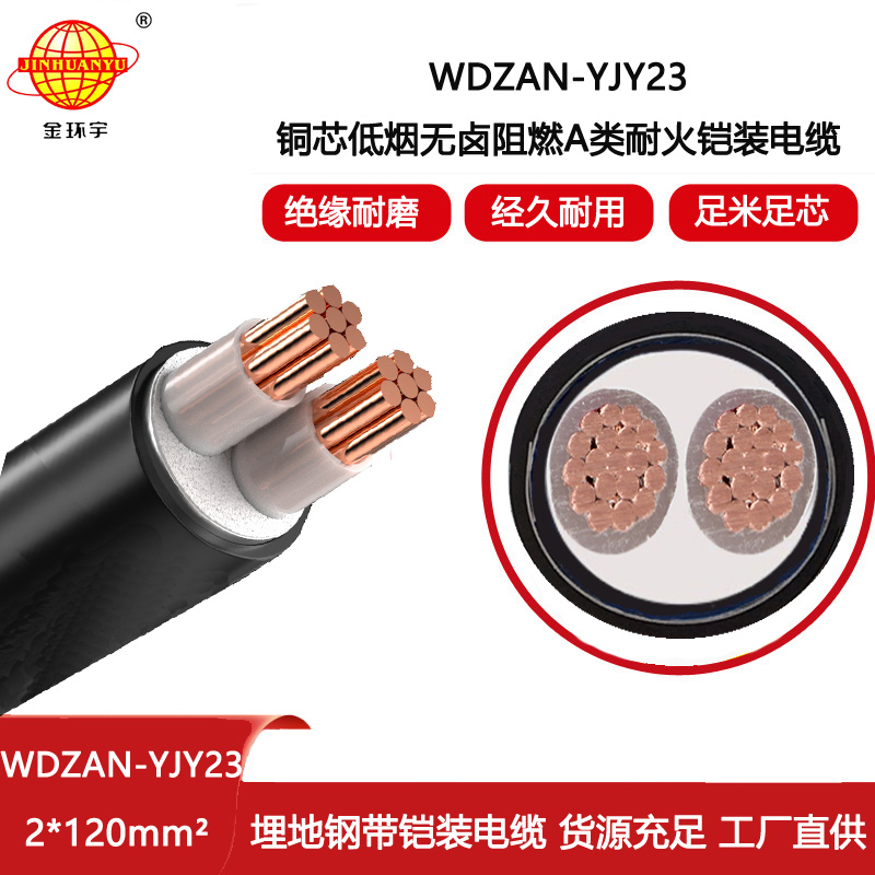 金環(huán)宇 低煙無鹵鎧裝電纜WDZAN-YJY23-2X120平方 深圳阻燃耐火電纜