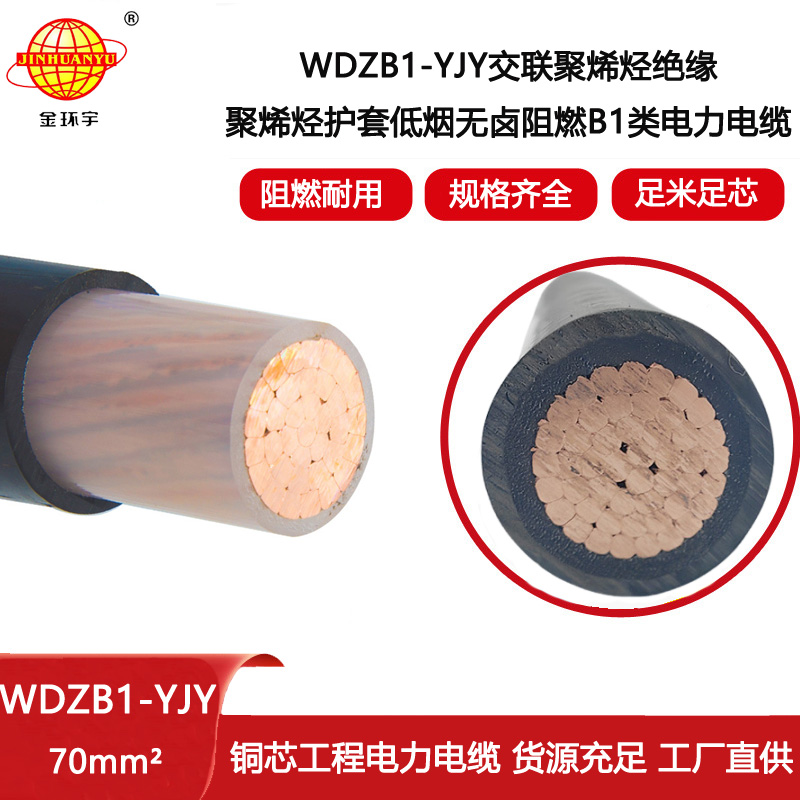 金環宇電線電纜 單芯電力電纜WDZB1-YJY 70平方阻燃b1類無鹵低煙電纜