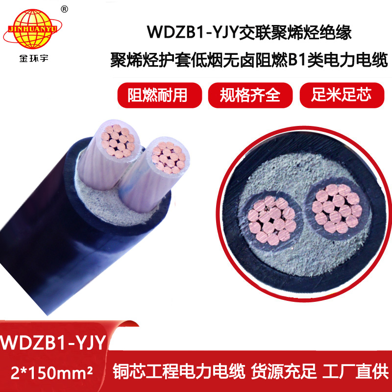金環宇電線電纜 阻燃B1類低煙無鹵電纜線WDZB1-YJY2x150平方 銅芯