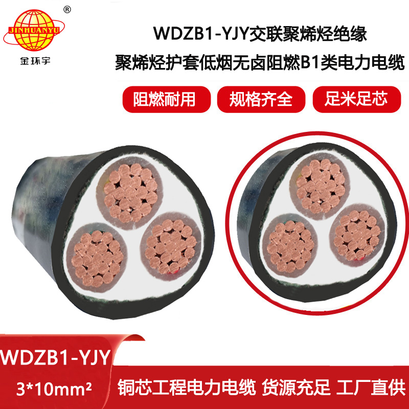 金環宇電線電纜 供應低煙無鹵阻燃B1類電纜 WDZB1-YJY 3x10平方電纜